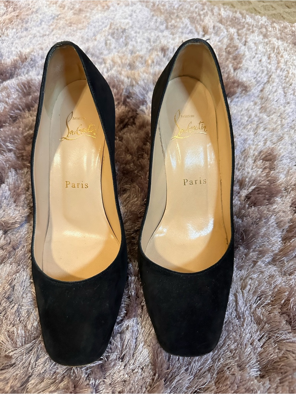 Christian Louboutin Black Suede Square-Toe Pump